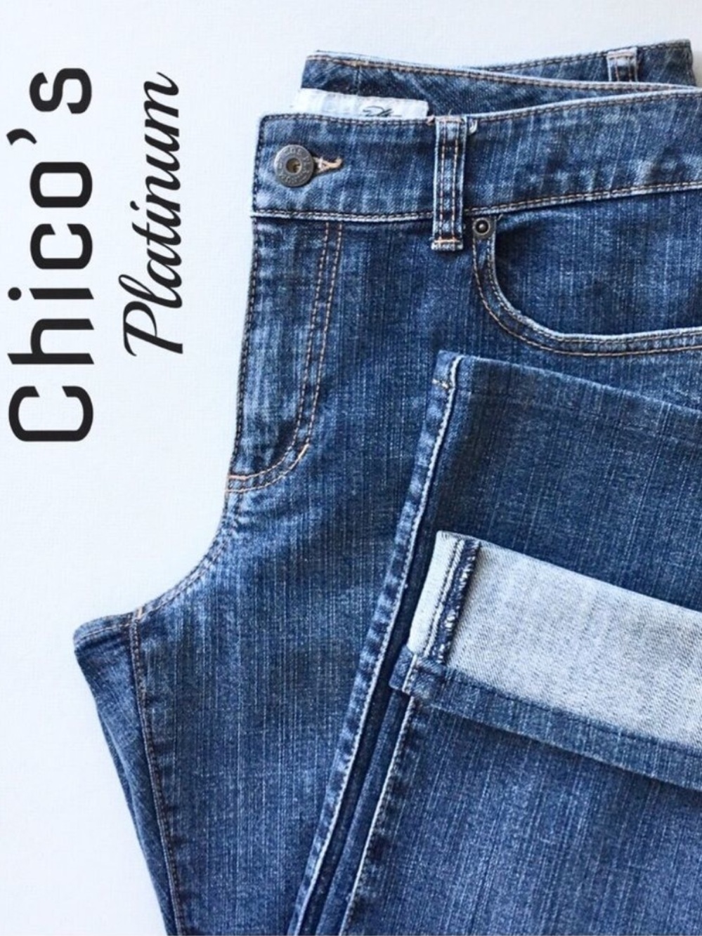 Chico's Platinum Rolled Cuff Crop Ankle Length Chico’s Sz 1 Short=Sz 8P/Medium